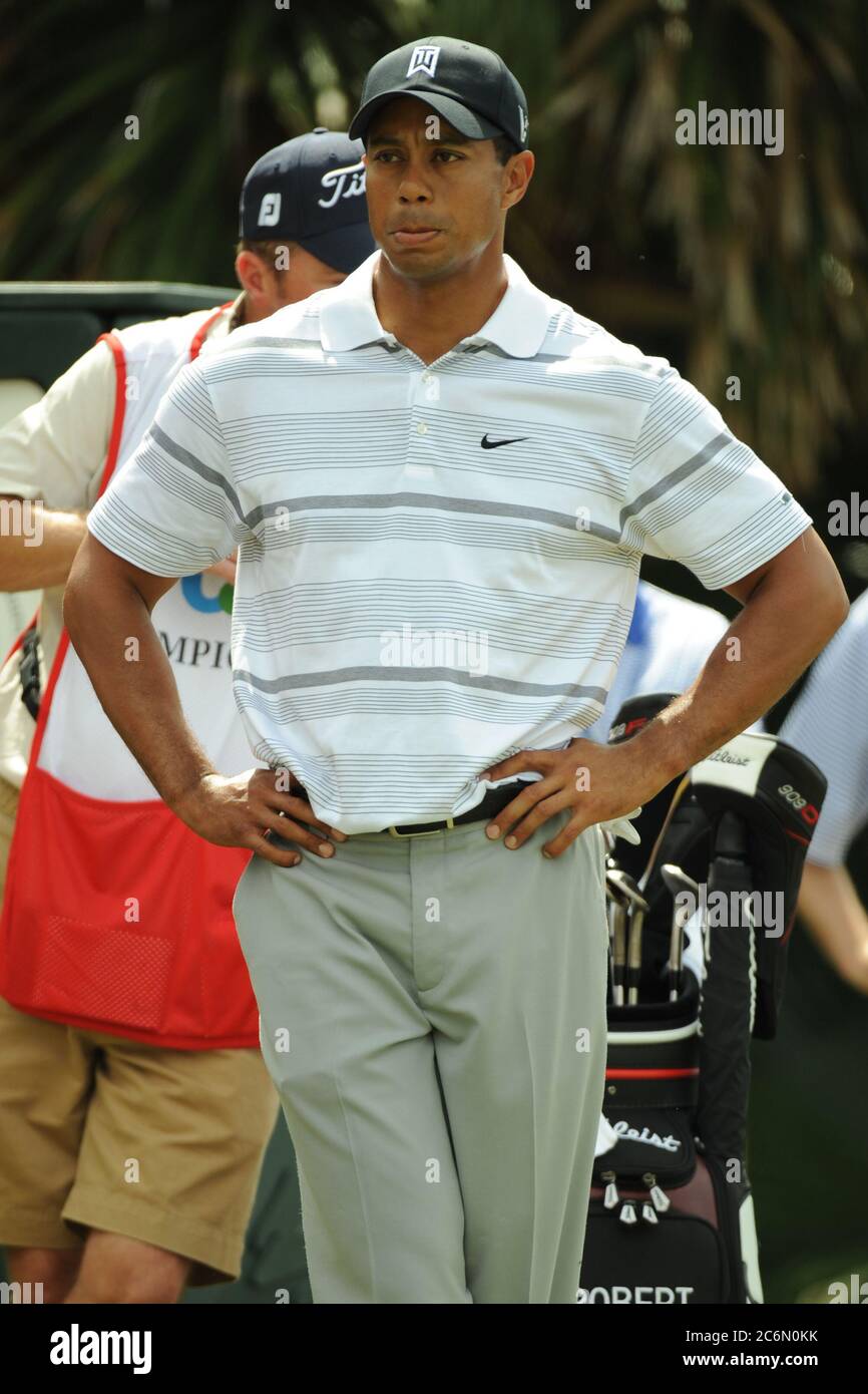 DORAL, FL- MARCH: Tiger Woods at the Ford Championship at Doral for the second year in a row. On Dorals  Blue Monster golf course at the Doral Golf Resort & Spa. March, 2009 Doral, Florida  People:  Tiger Woods Stock Photo