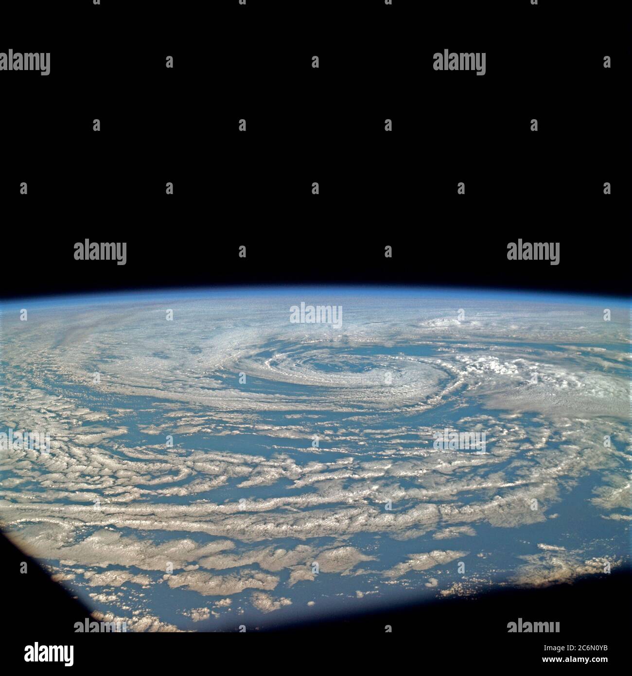 Cyclonic storm system, located 1,200 miles north of Hawaii, as photographed from the Apollo 9 spacecraft during its 10-day, Earth-orbital space mission Stock Photo