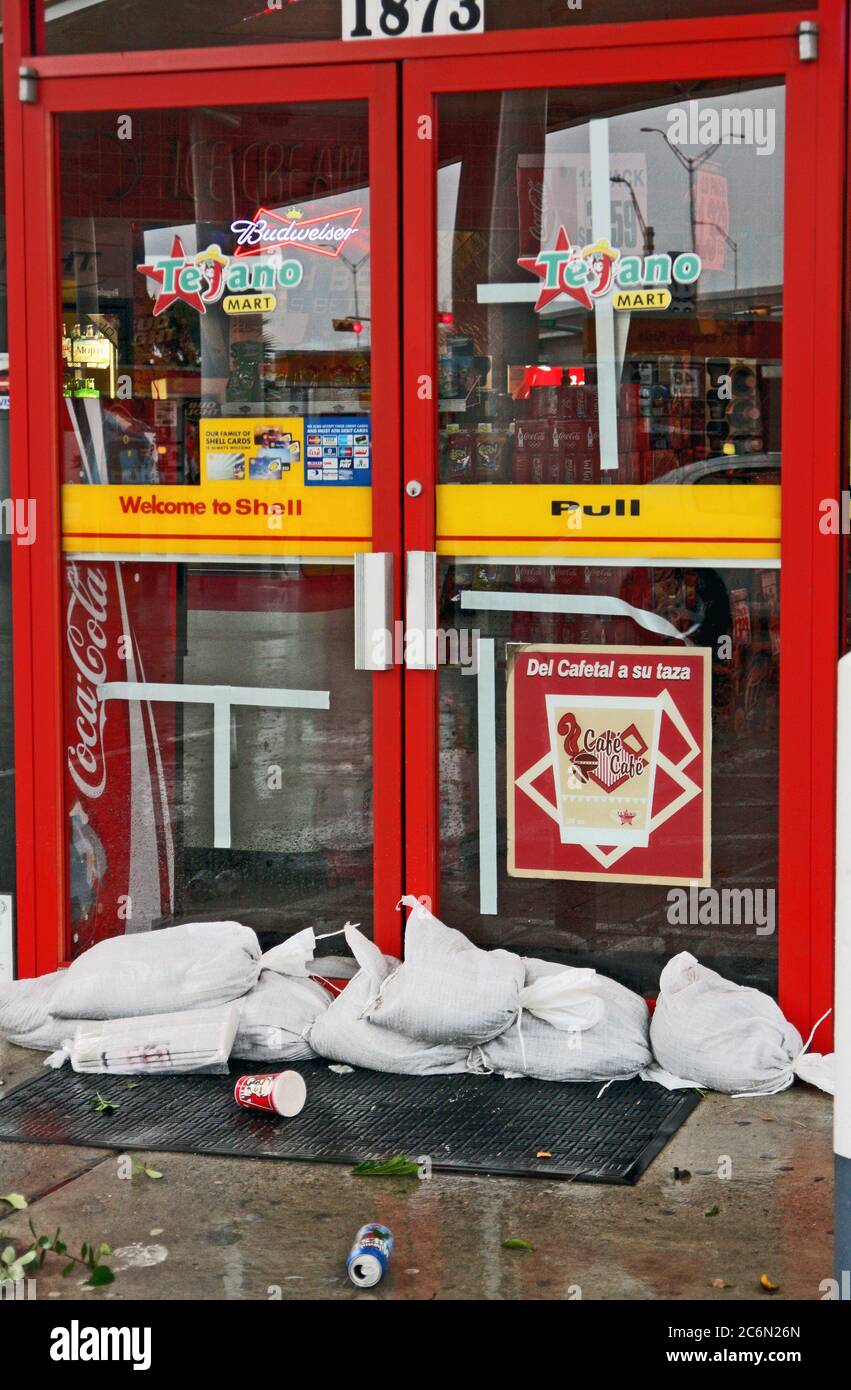 Brownsville, TX, July 23,2008 Sand bags line the bottom of the front