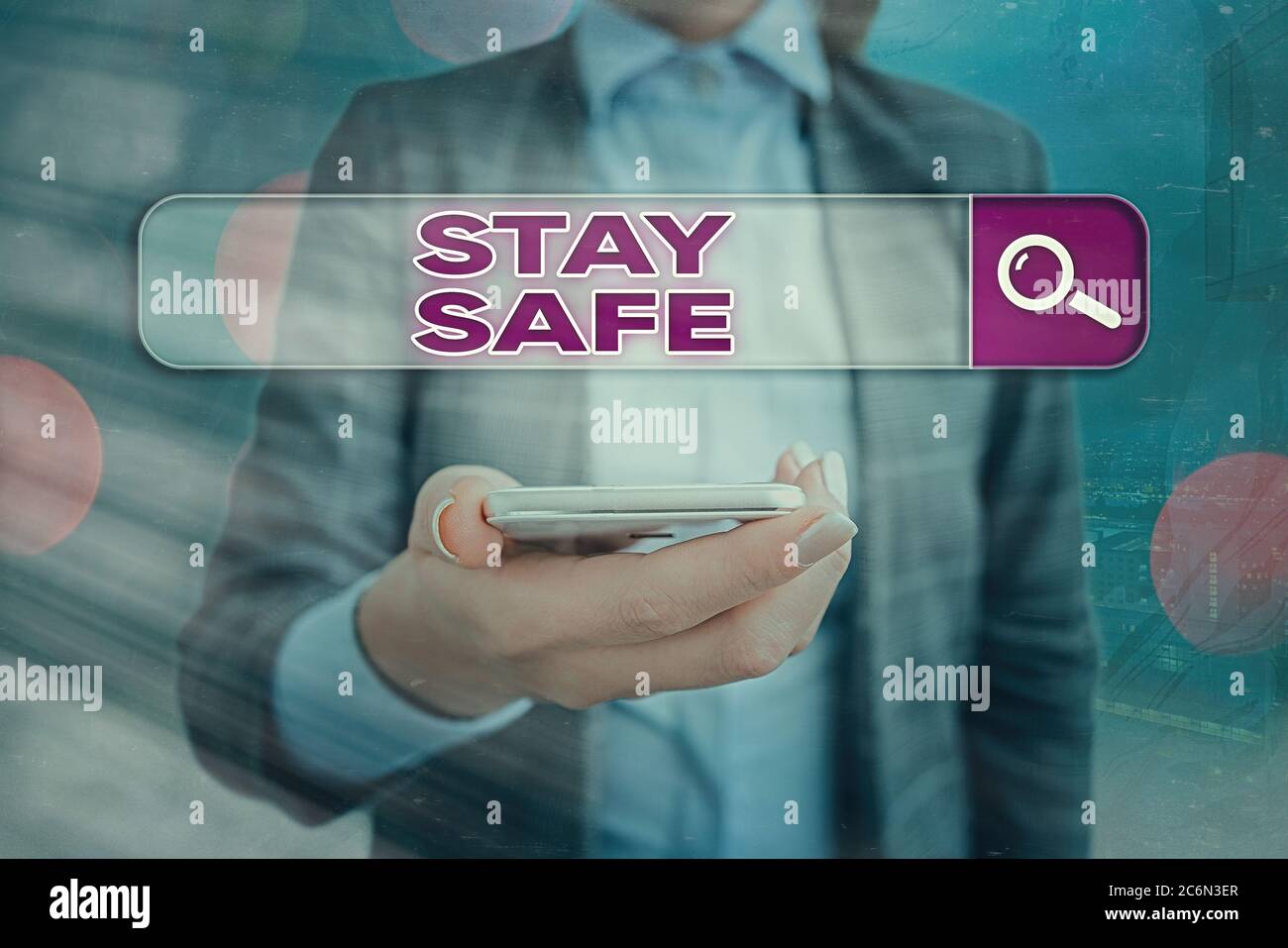 Text sign showing Stay Safe. Business photo showcasing secure from threat of danger, harm or place to keep articles Web search digital information fut Stock Photo