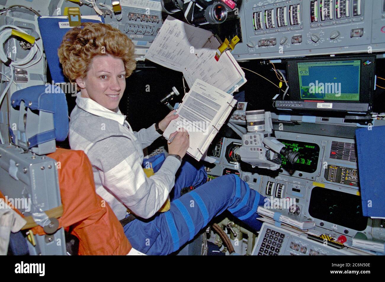 Astronaut inside the space station Mir. - Stock Image - S555/0018