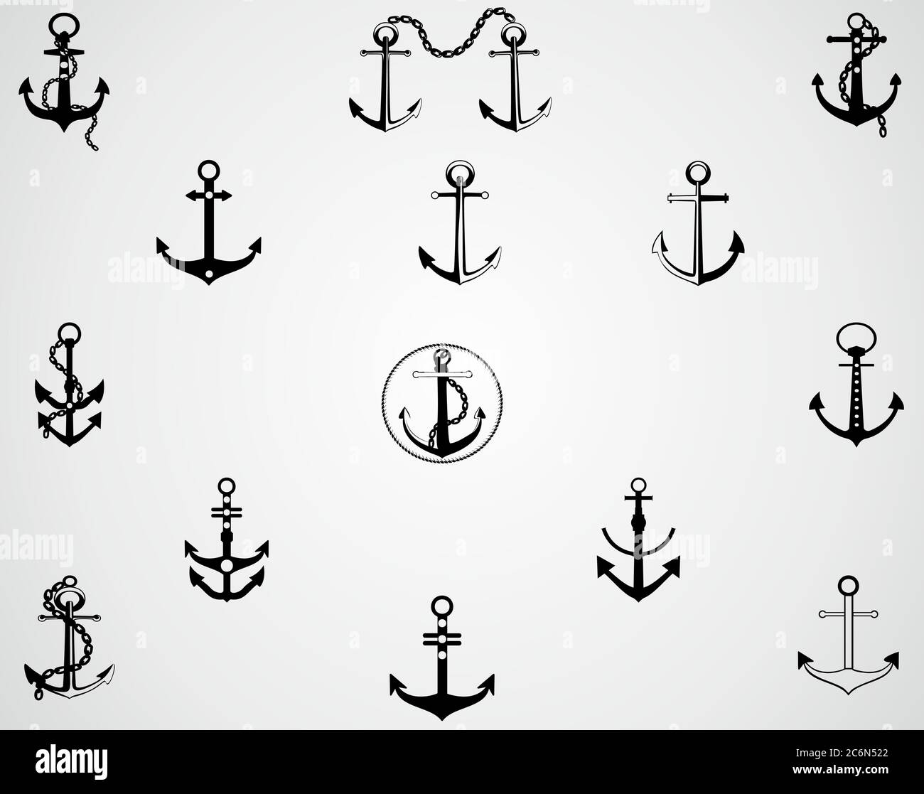 Set of Anchors. Anchors silhouette isolated on white background. VECTOR Stock Vector