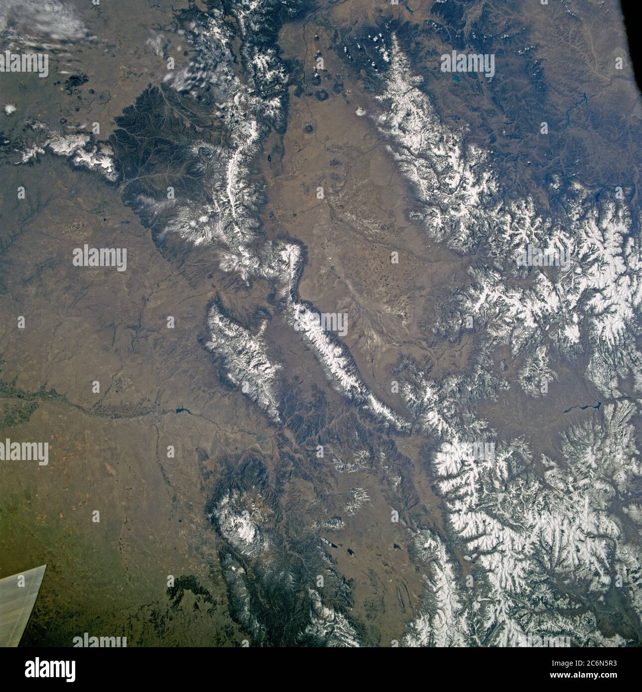 (29 April 1998) --- This view features a 13,980-foot mountain peak in Colorado's Sangre de Cristo Mountains in Saguache County, photographed by crewmembers of the STS-90 Space Shuttle Columbia mission in April 1998. Stock Photo