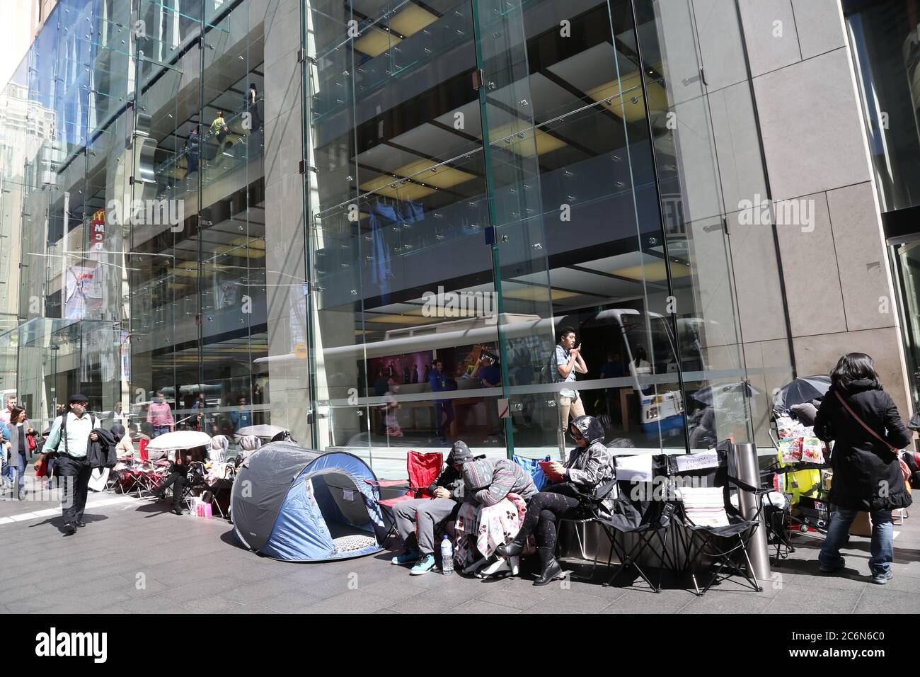 The queue on George Street, Sydney outside the Apple store ahead of the iPhine 6 launch. Stock Photo