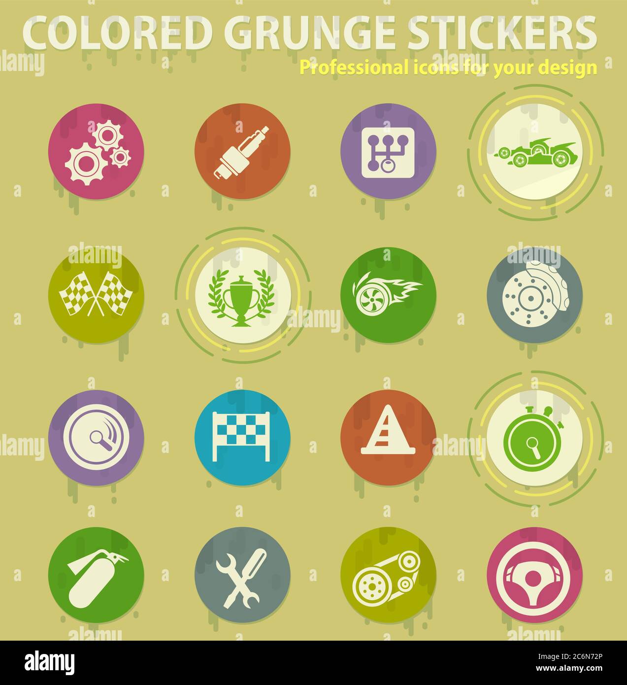 Racing colored grunge icons Stock Vector