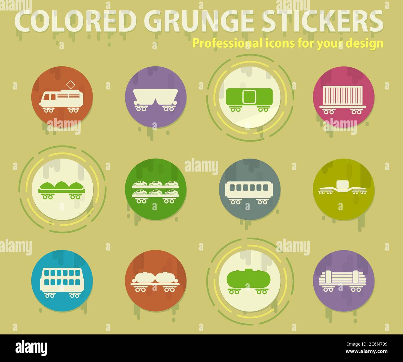 Rail-freight traffic colored grunge icons Stock Vector