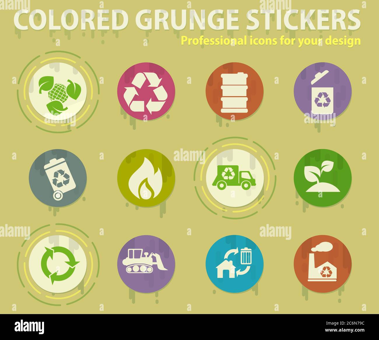 Recycle colored grunge icons Stock Vector