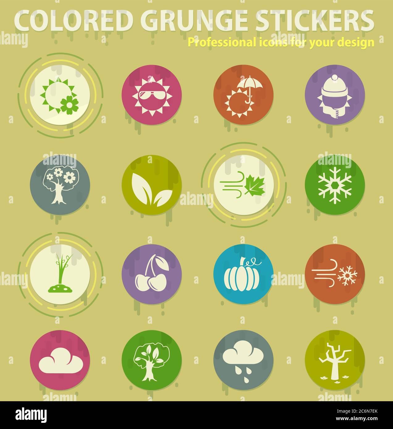 seasons colored grunge icons Stock Vector