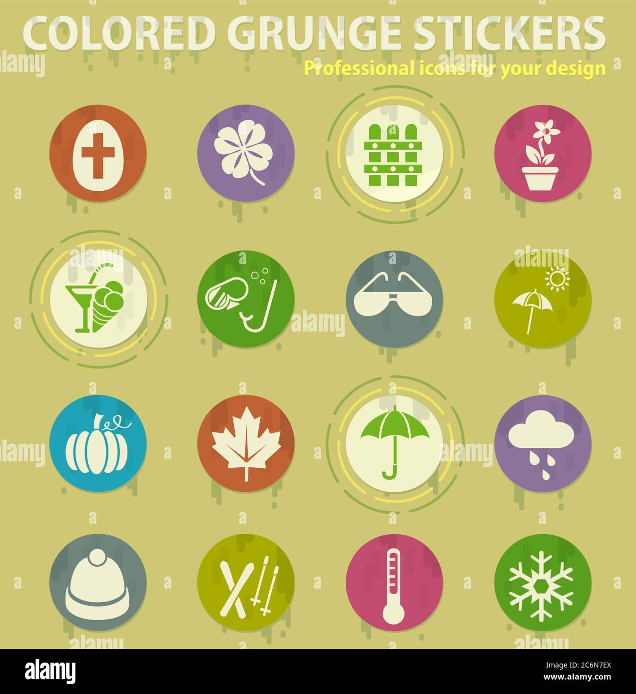 seasons colored grunge icons Stock Vector