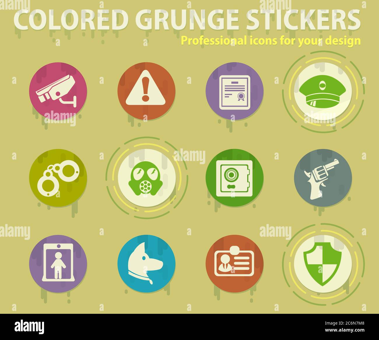 Security colored grunge icons Stock Vector