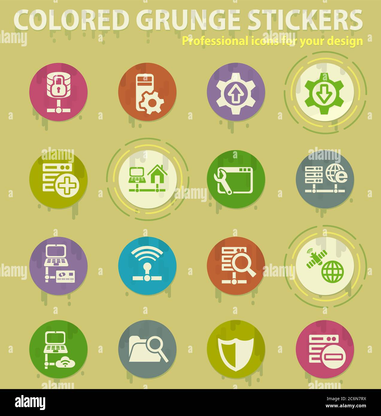 server colored grunge icons Stock Vector