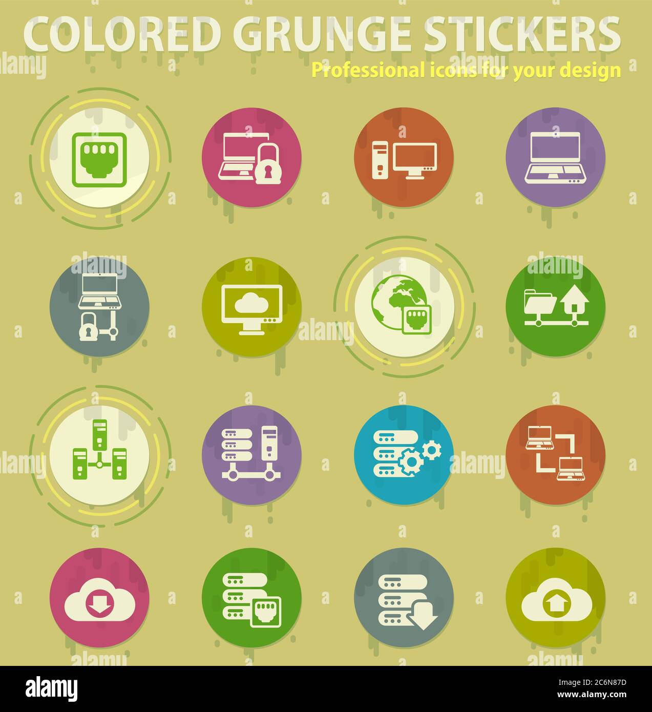 server colored grunge icons Stock Vector
