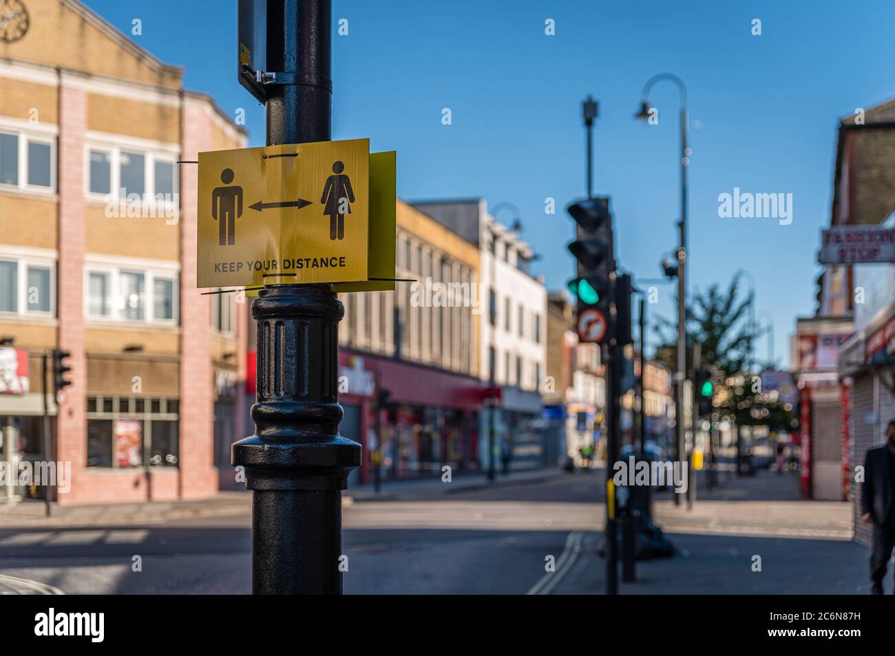 Keep your distance signs in East Ham, London Stock Photo