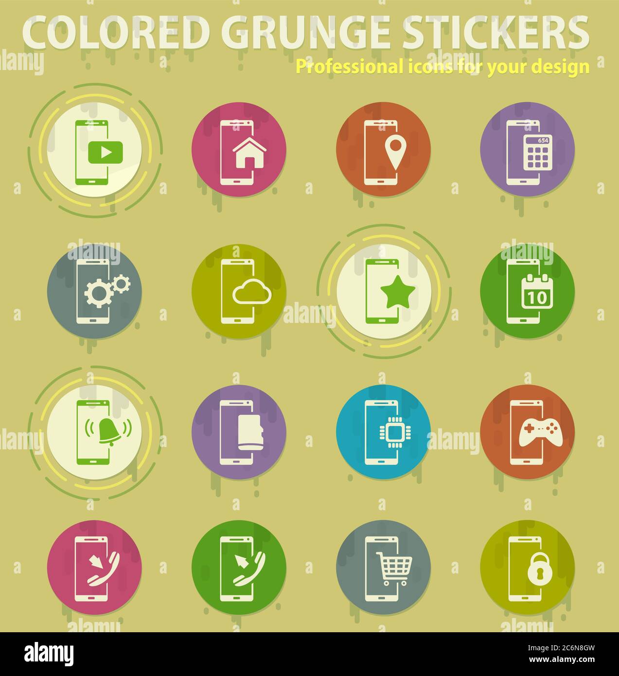 Smartphone colored grunge icons Stock Vector