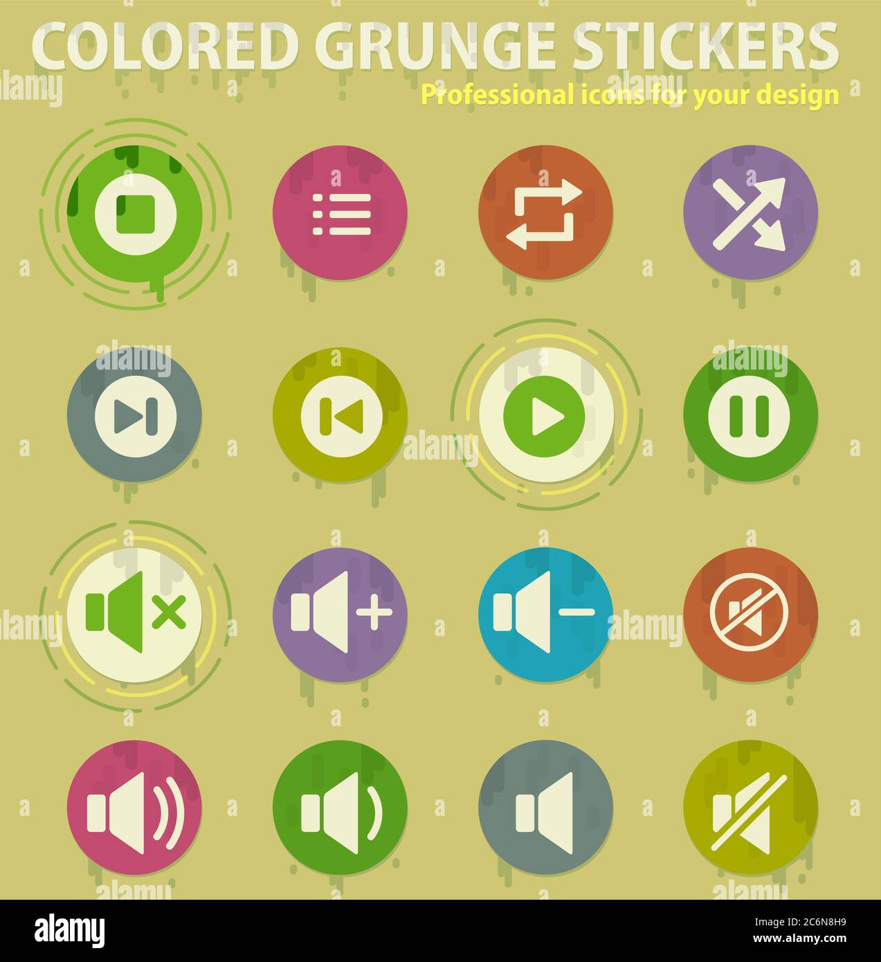 Media player colored grunge icons Stock Vector Image & Art - Alamy