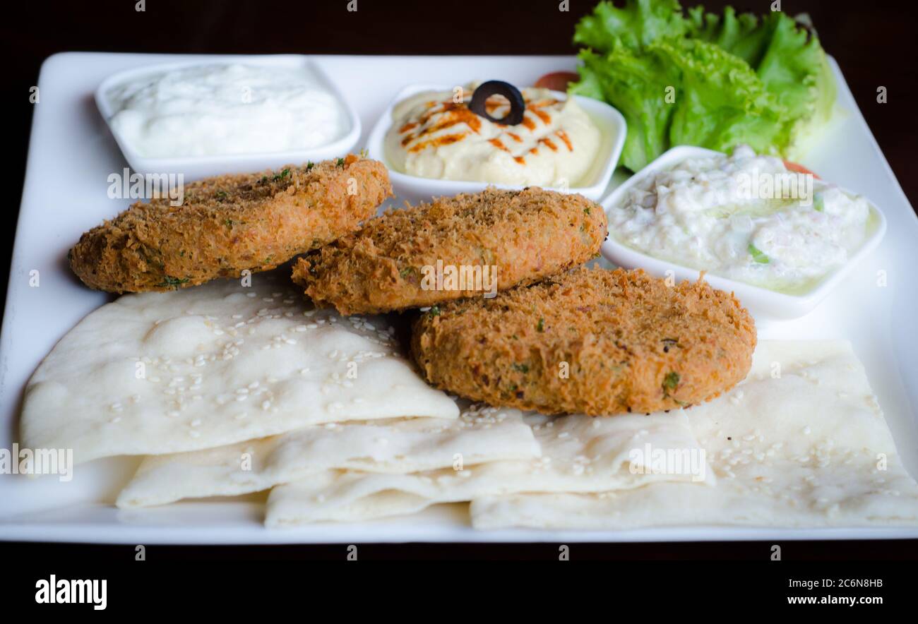 Tasty falafal platter with great presentation Stock Photo