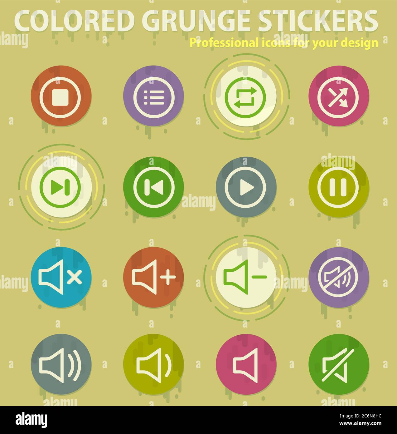 Media player colored grunge icons Stock Vector Image & Art - Alamy