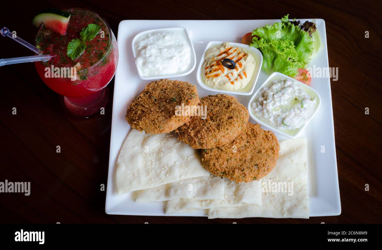 Tasty falafal platter with great presentation Stock Photo