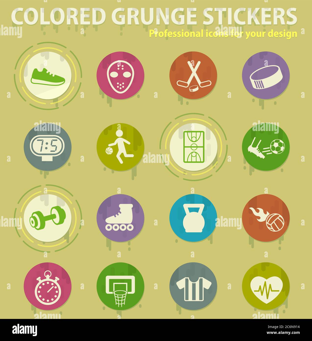 sport colored grunge icons Stock Vector