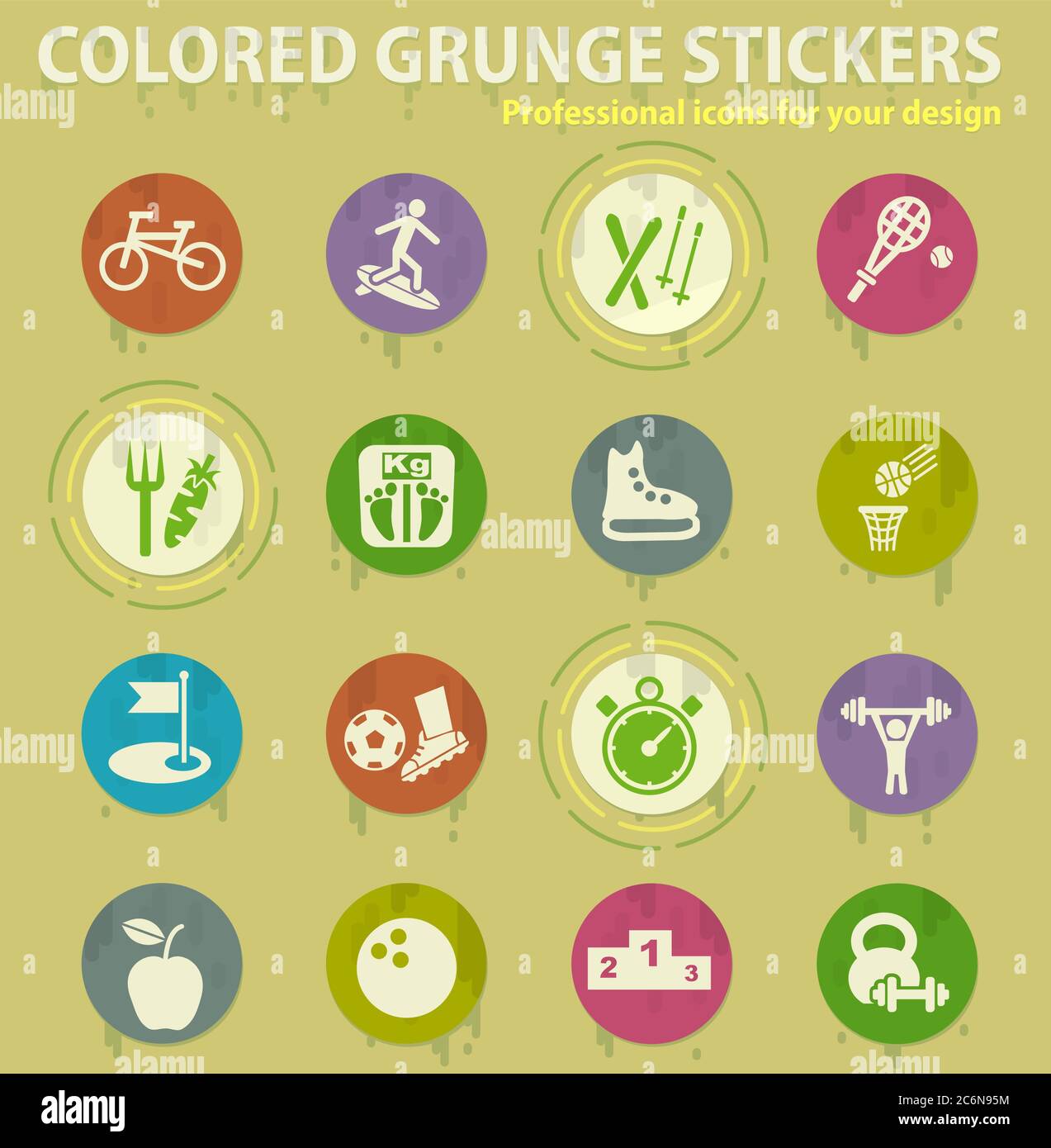 sport colored grunge icons Stock Vector