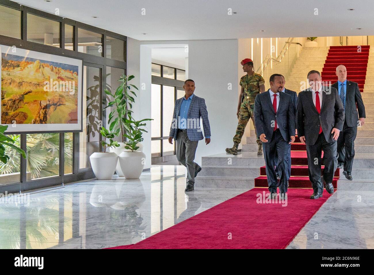 Secretary of State Mike Pompeo meets with Ethiopian Prime Minister Abiy Ahmed in Addis Ababa, Ethiopia, on February 18, 2020 Stock Photo