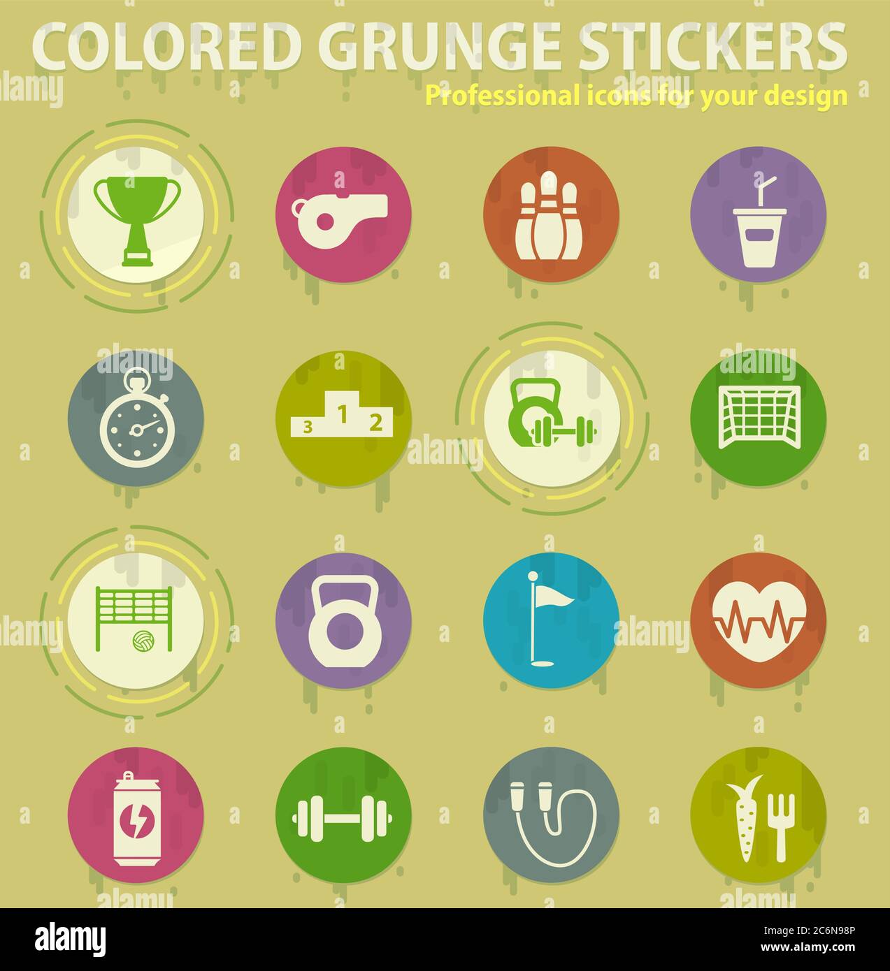 Sport colored grunge icons Stock Vector