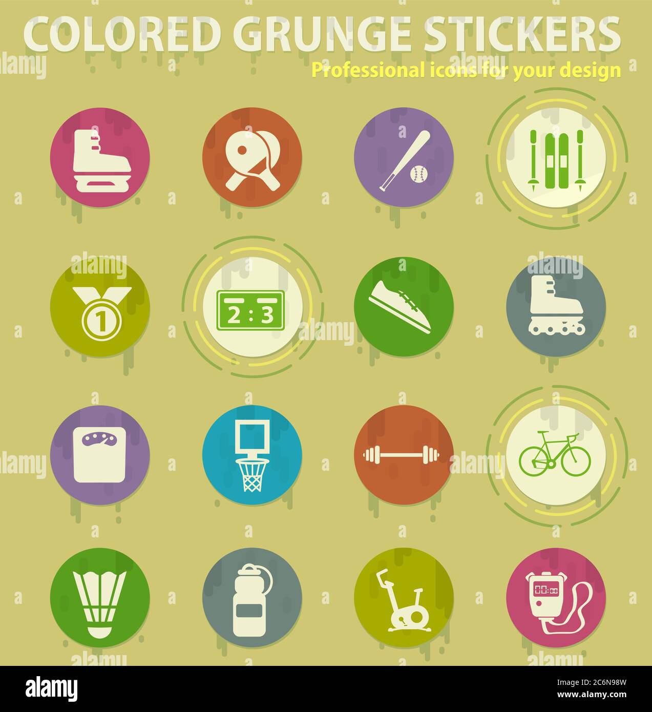 Sport colored grunge icons Stock Vector