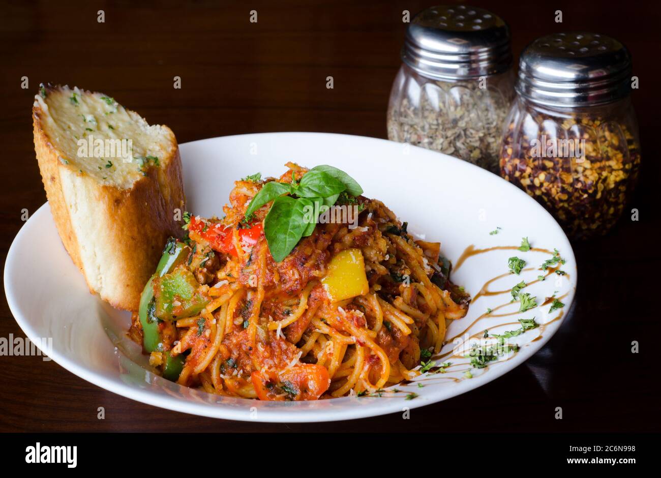 Tasty spaghetti with great presentation Stock Photo