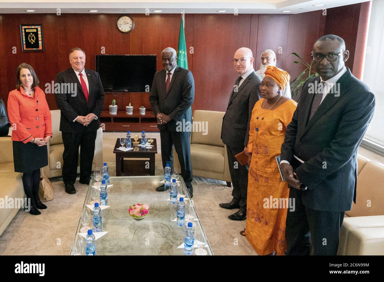 Secretary of State Michael R. Pompeo meets with African Union Commission Chairperson Moussa Faki Mahamat in Addis Ababa, Ethiopia, on February 18, 2020 Stock Photo