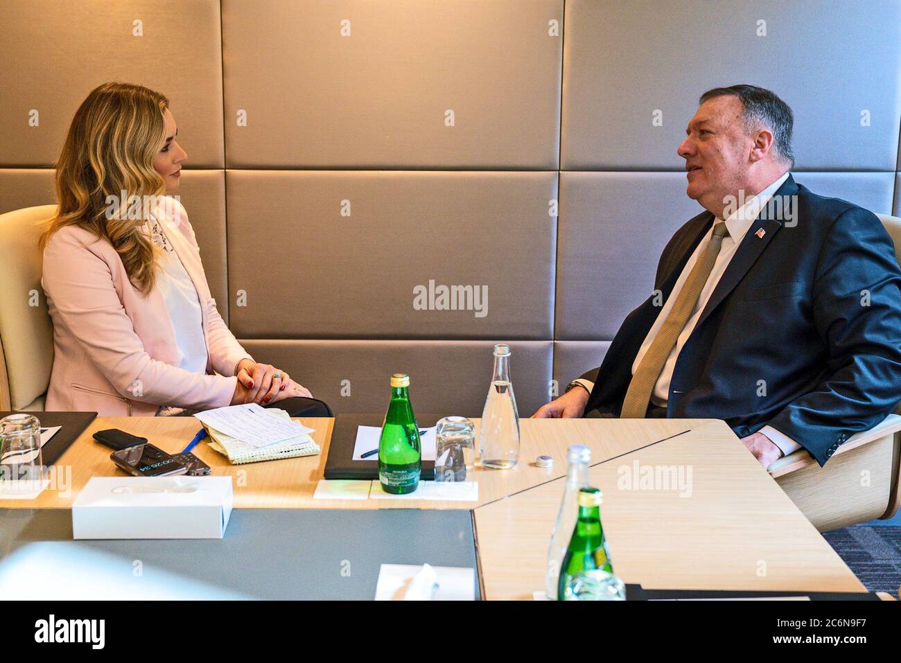 Secretary of State Michael R. Pompeo participates in an Interview with Katie Pavlich from Townhall in Riyadh, Saudi Arabia, on February 21, 2020 Stock Photo