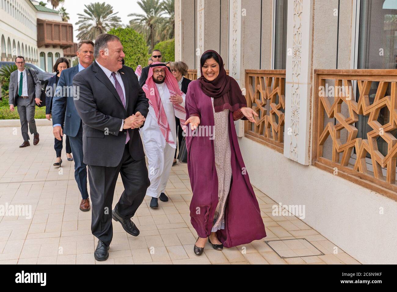 Secretary of State Mike Pompeo visiting Saudi Arabia - Secretary of State Mike Pompeo visits with Saudi Women Leaders in Riyadh ca. February 2020 Stock Photo