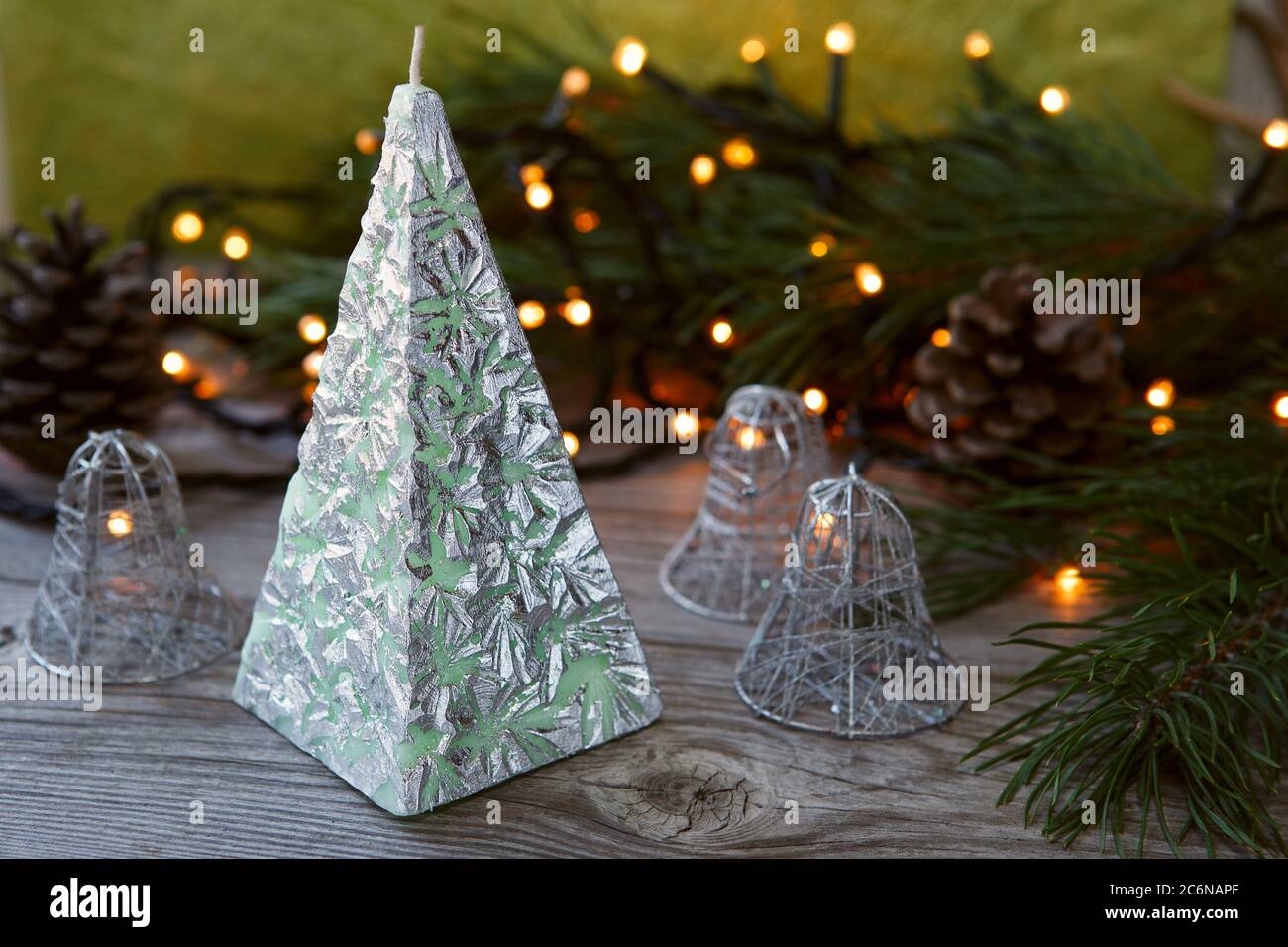 Decorative Handmade candle in the shape of a pyramid Stock Photo