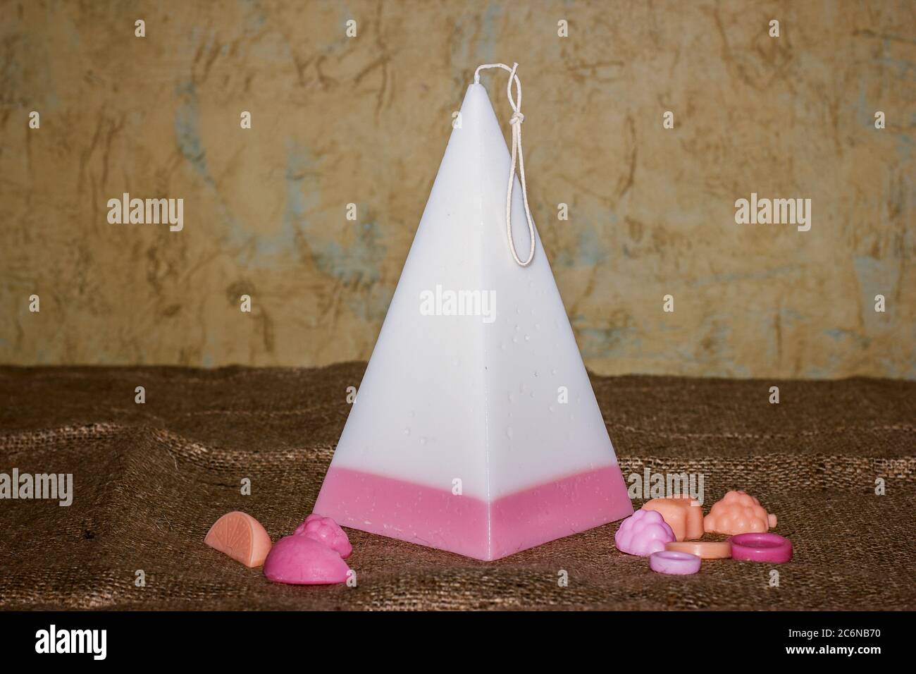 Decorative Handmade candles in the shape of a pyramid Stock Photo