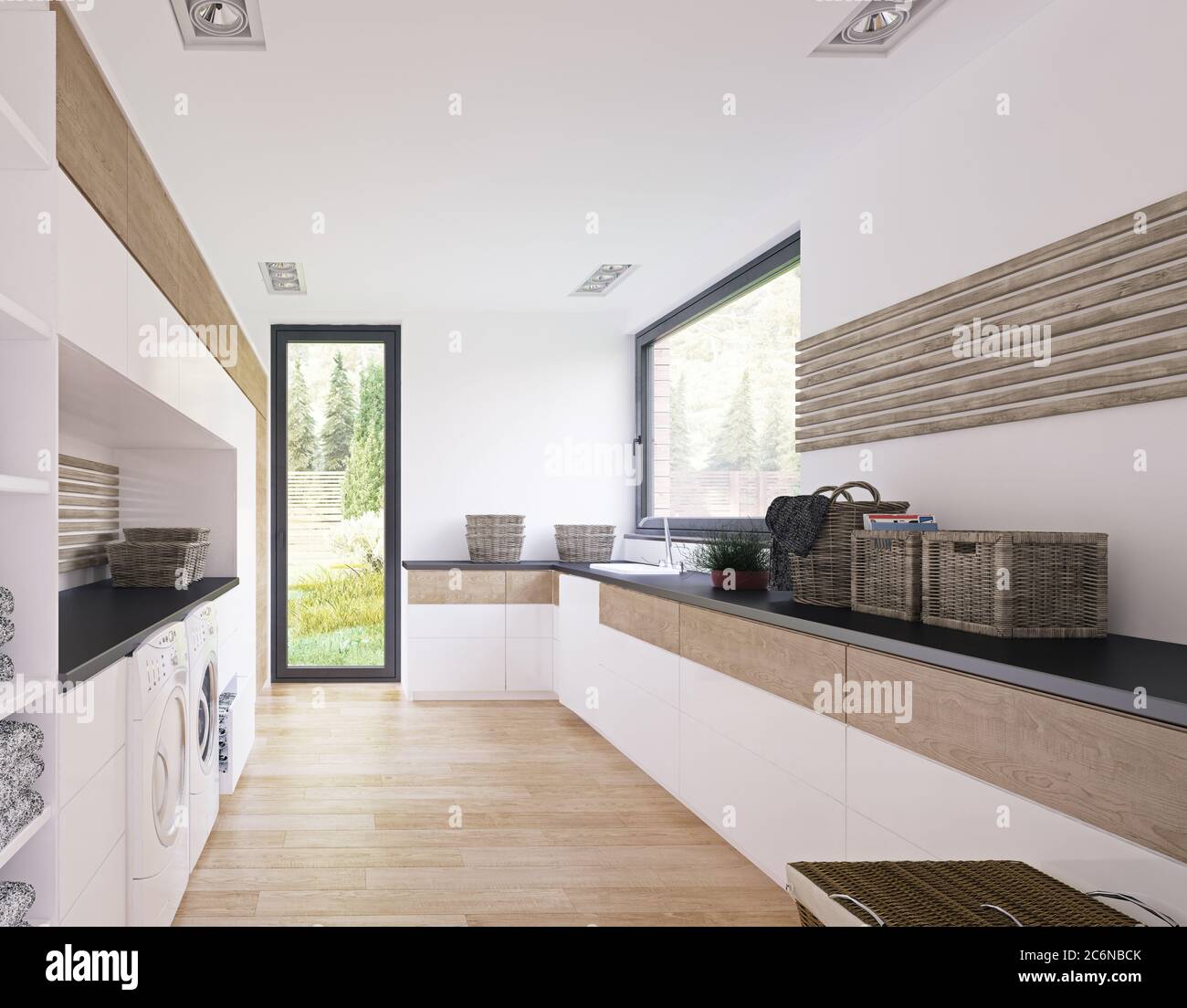 modern home laundry interior. 3d rendering design concept Stock Photo ...