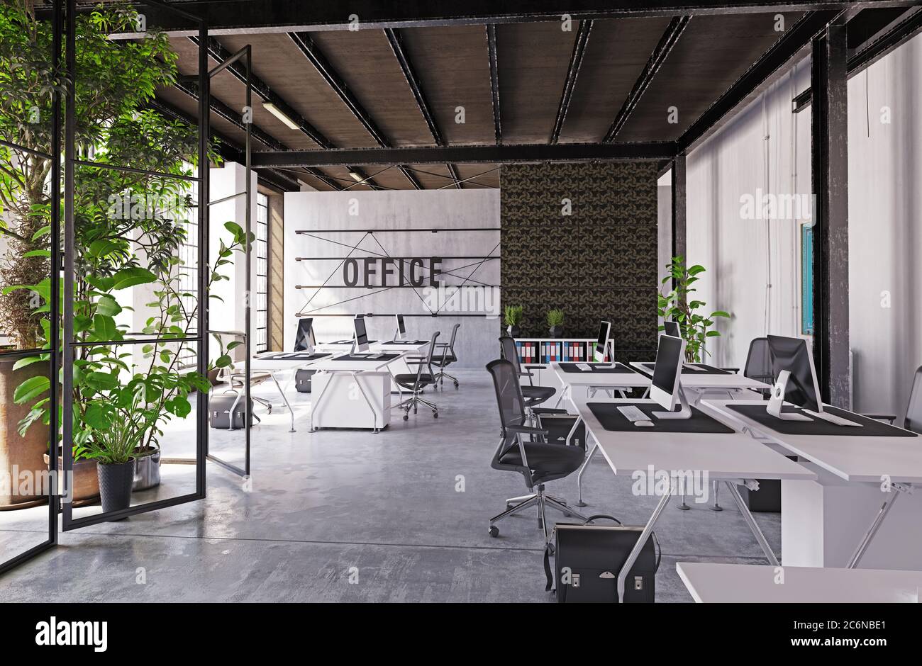 contemporary loft office interior. 3d rendering design concept Stock Photo  - Alamy