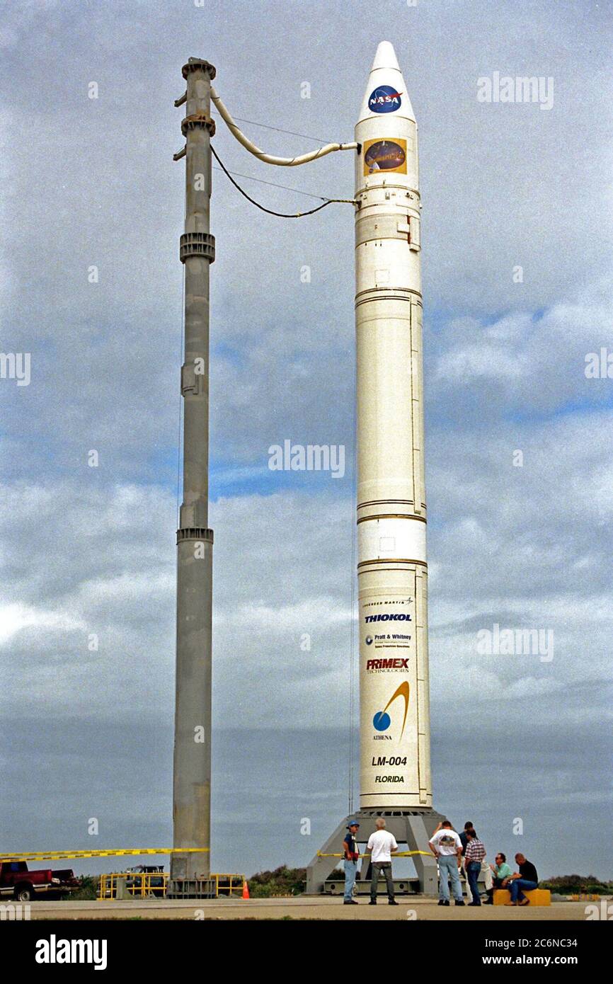 NASA’s Lunar Prospector is readied for launch as its gantrylike