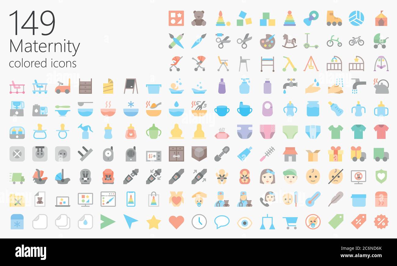 149 maternity colored icons for web, mobile app, presentations and other Stock Vector