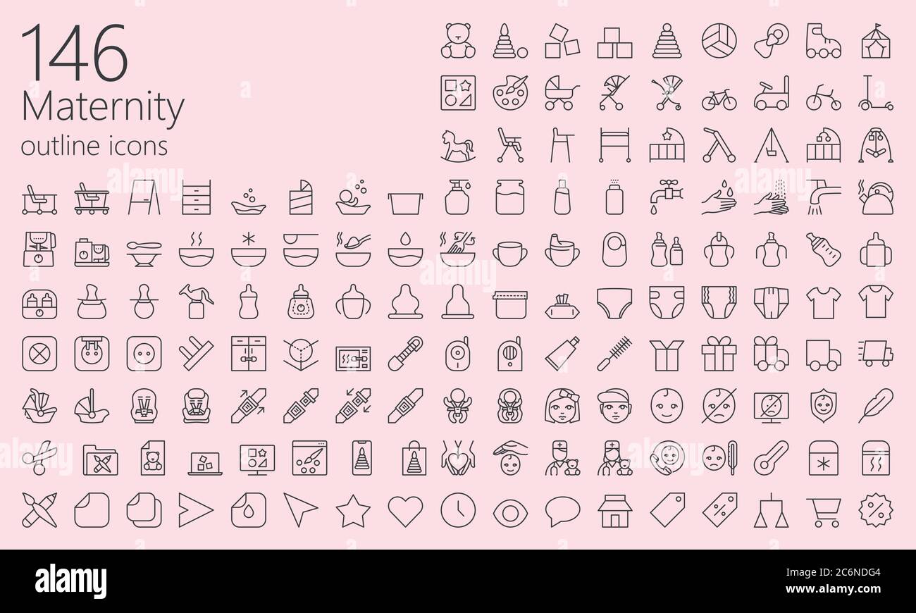 146 maternity colored icons for web, mobile app, presentations and other Stock Vector