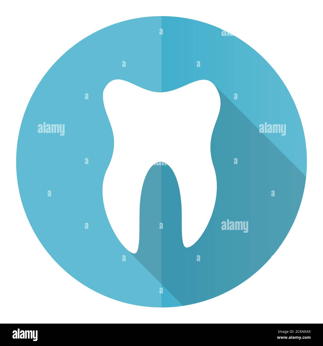 Tooth vector icon, flat design blue round web button isolated on white background Stock Vector