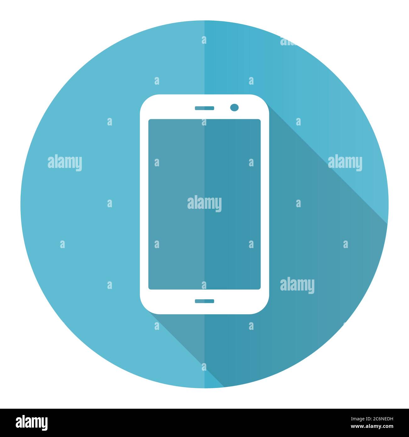 Smartphone vector icon, flat design blue round web button isolated on white background Stock Vector