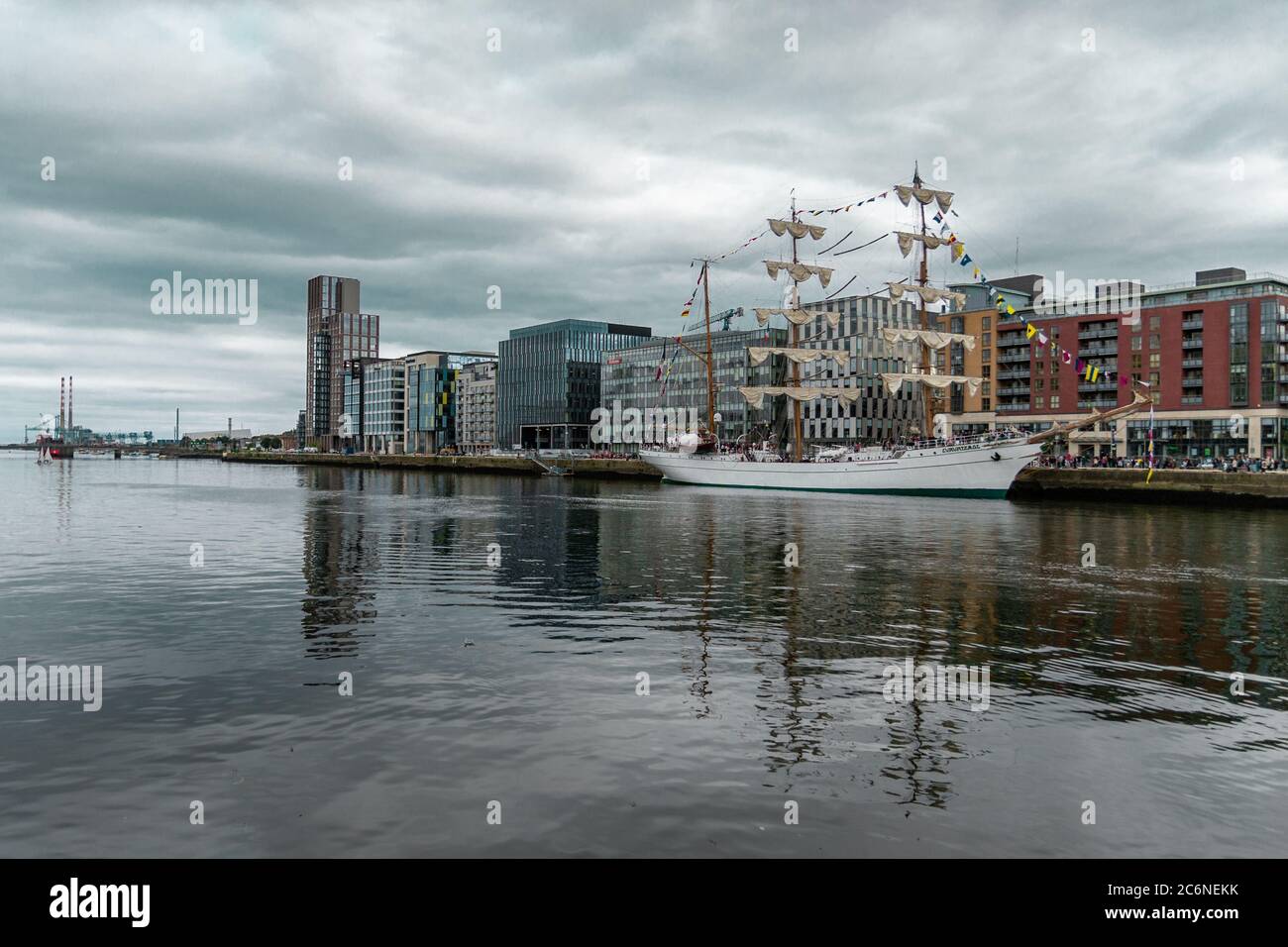 DUBLIN, IRELAND - SEP 08 2019: Mexican sailing ship ARM Cuauhtemoc in Dublin. Tall ship. Liffey River. Stock Photo