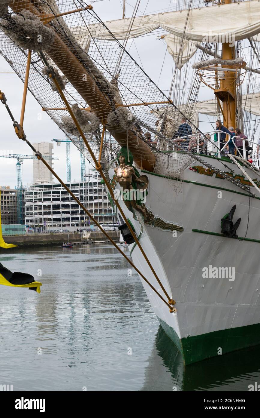 DUBLIN, IRELAND - SEP 08 2019: Mexican sailing ship ARM Cuauhtemoc in Dublin. Tall ship. Liffey River. Stock Photo