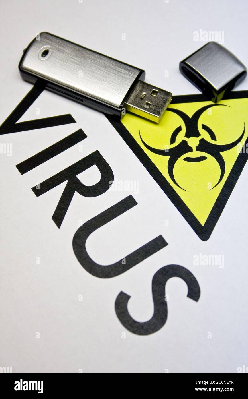 USB stick with virus sign and warning text Stock Photo - Alamy