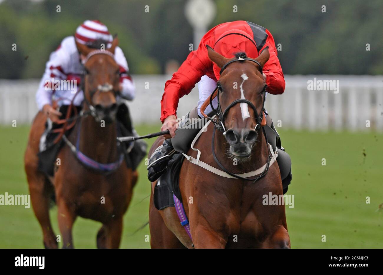 Margaret Dumont and Joe Fanning win the Betfred 'Fred's Pushes' British EBF Fillies' Novice Stakes at Ascot Racecourse, Berkshire. Stock Photo