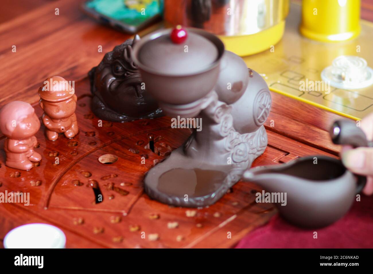 Tea set on a wooden tea tray Stock Photo