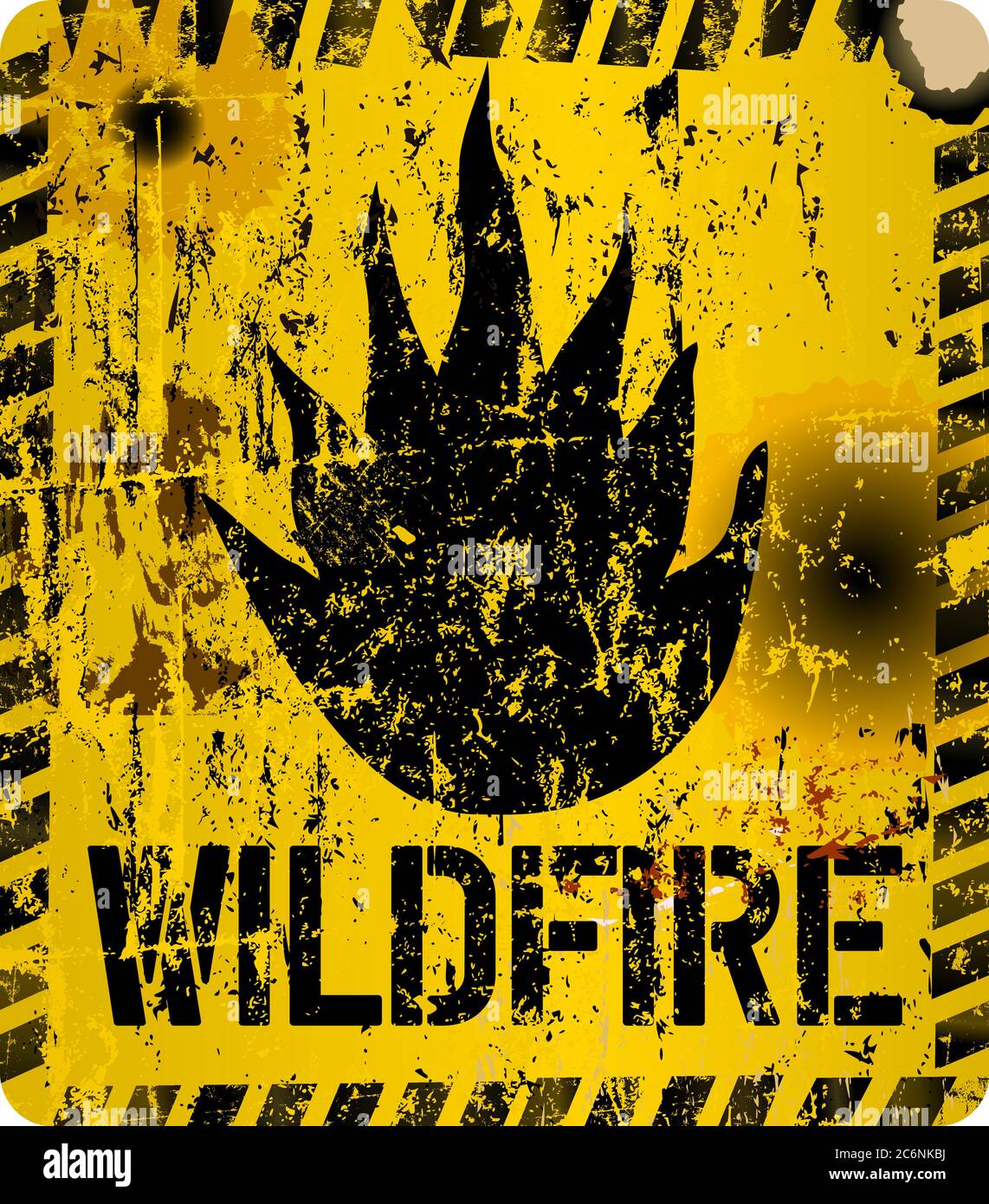 wildfire, bush fire warning sign, grunge style vector illustration Stock Vector