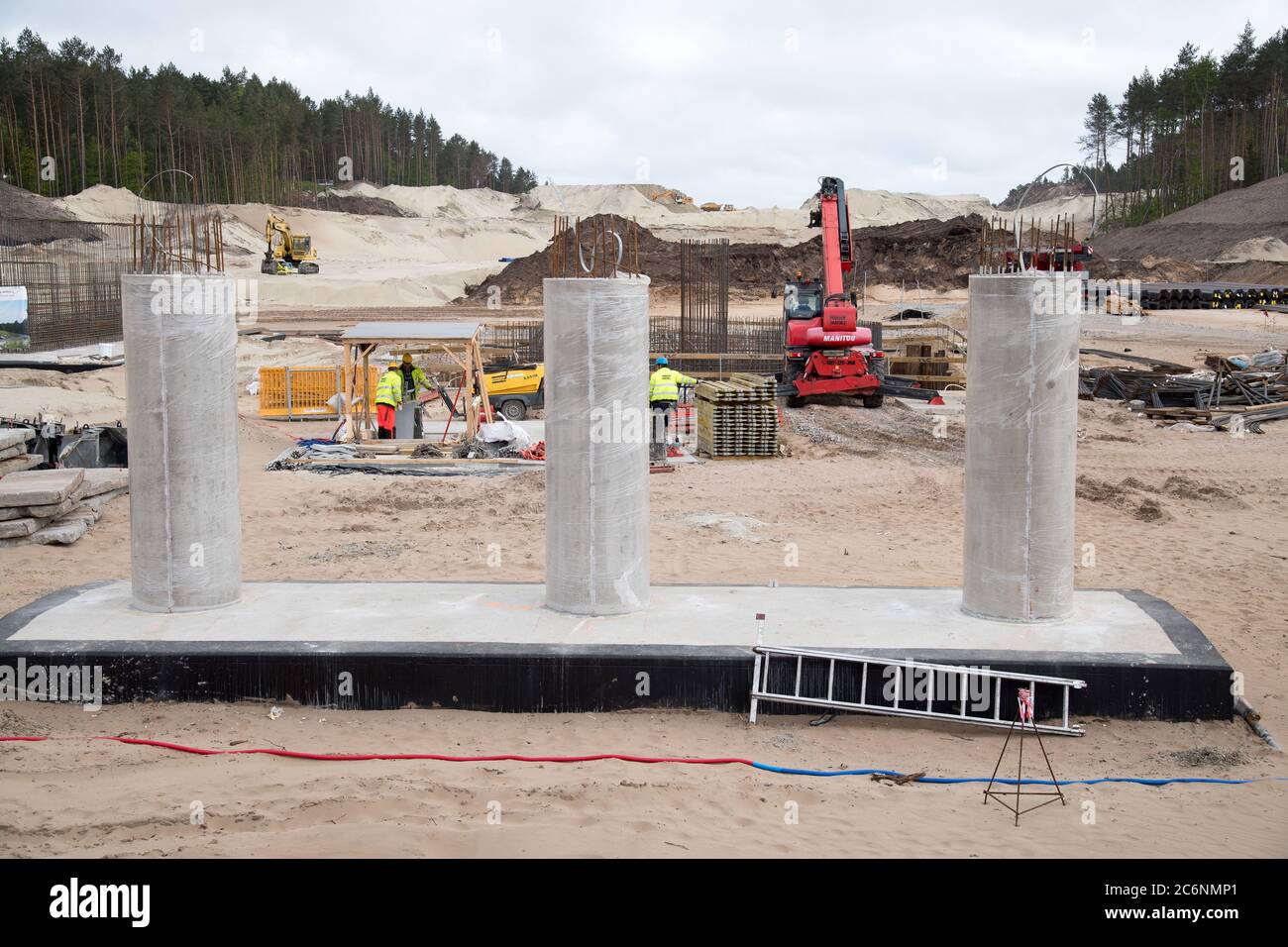 Construction site on the Vistula Spit canal which connect port of Elblag and Vistula Lagoon with Baltic Sea without transit the Russian Strait of Balt Stock Photo