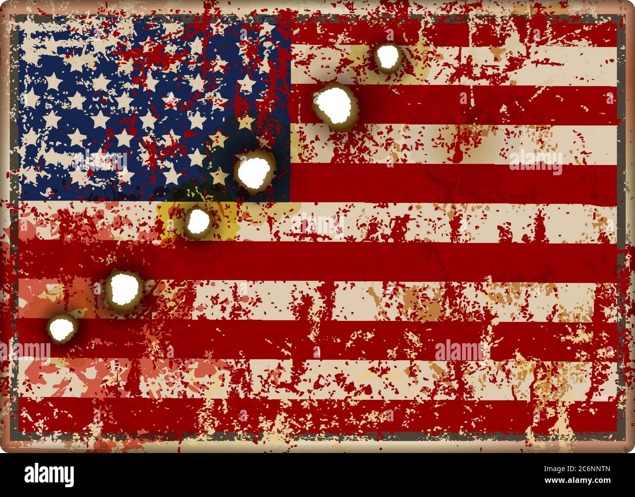 Grungy USA Flag with bullet holes, patriotic symbol of pride,vector