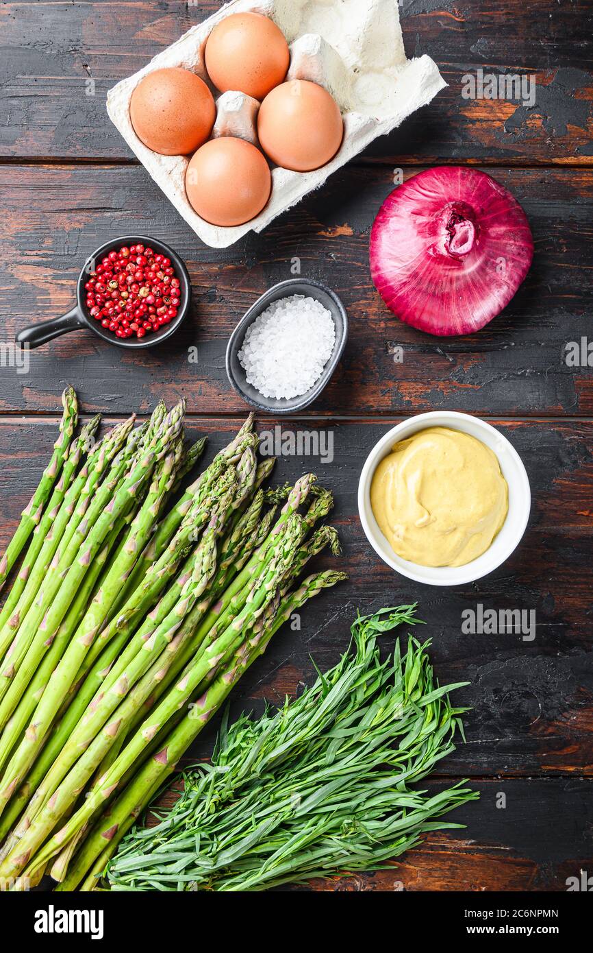 Organic asparagus eggs and frenchdressing ingredients with dijon