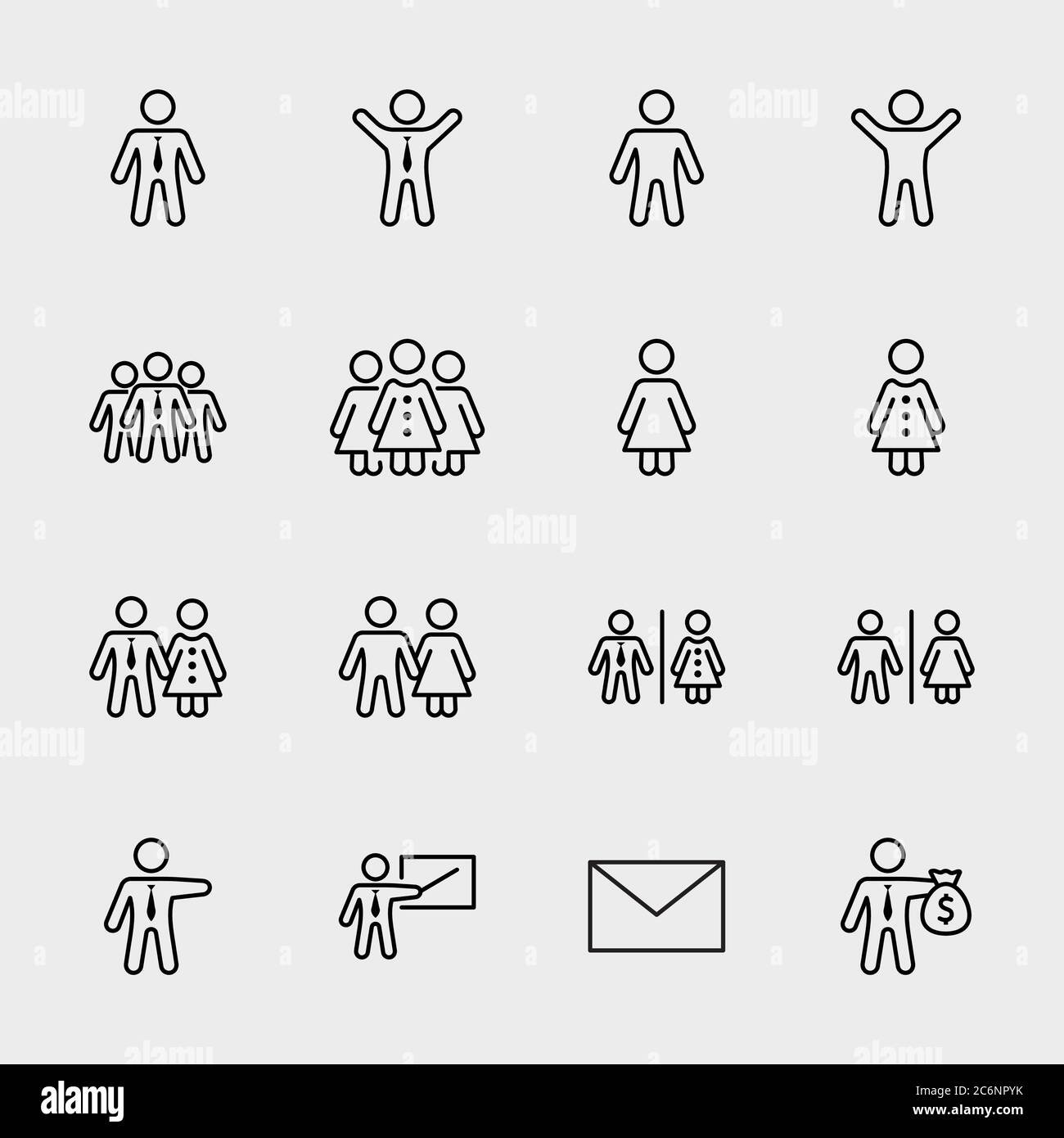 People Line Icons. Man, Woman, Family, Toilet, Teacher. Editable Stroke Stock Vector